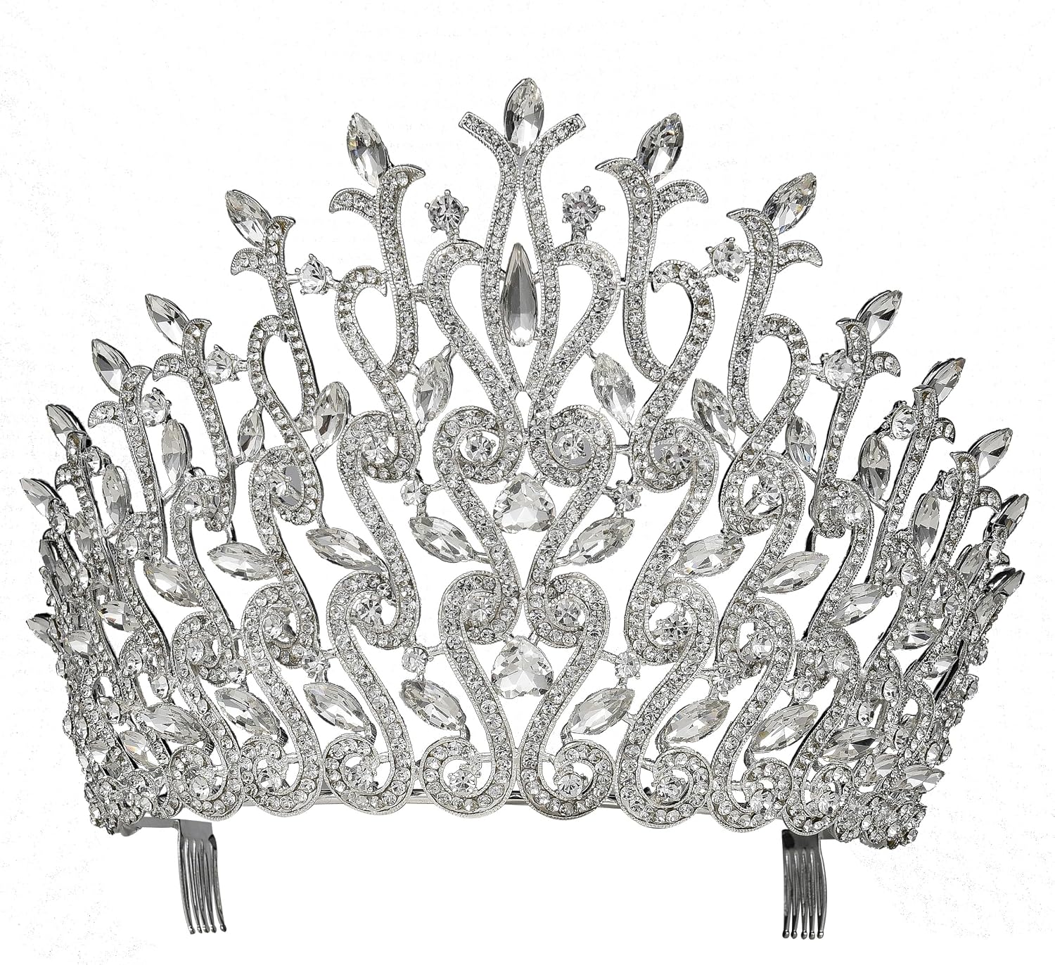 Gorgeous 5.75" Beauty Queen Rhinestone Large Tiara Crown With Hair Side Combs Silver Pageant Beauty Contest Prom Bridal Party T2030