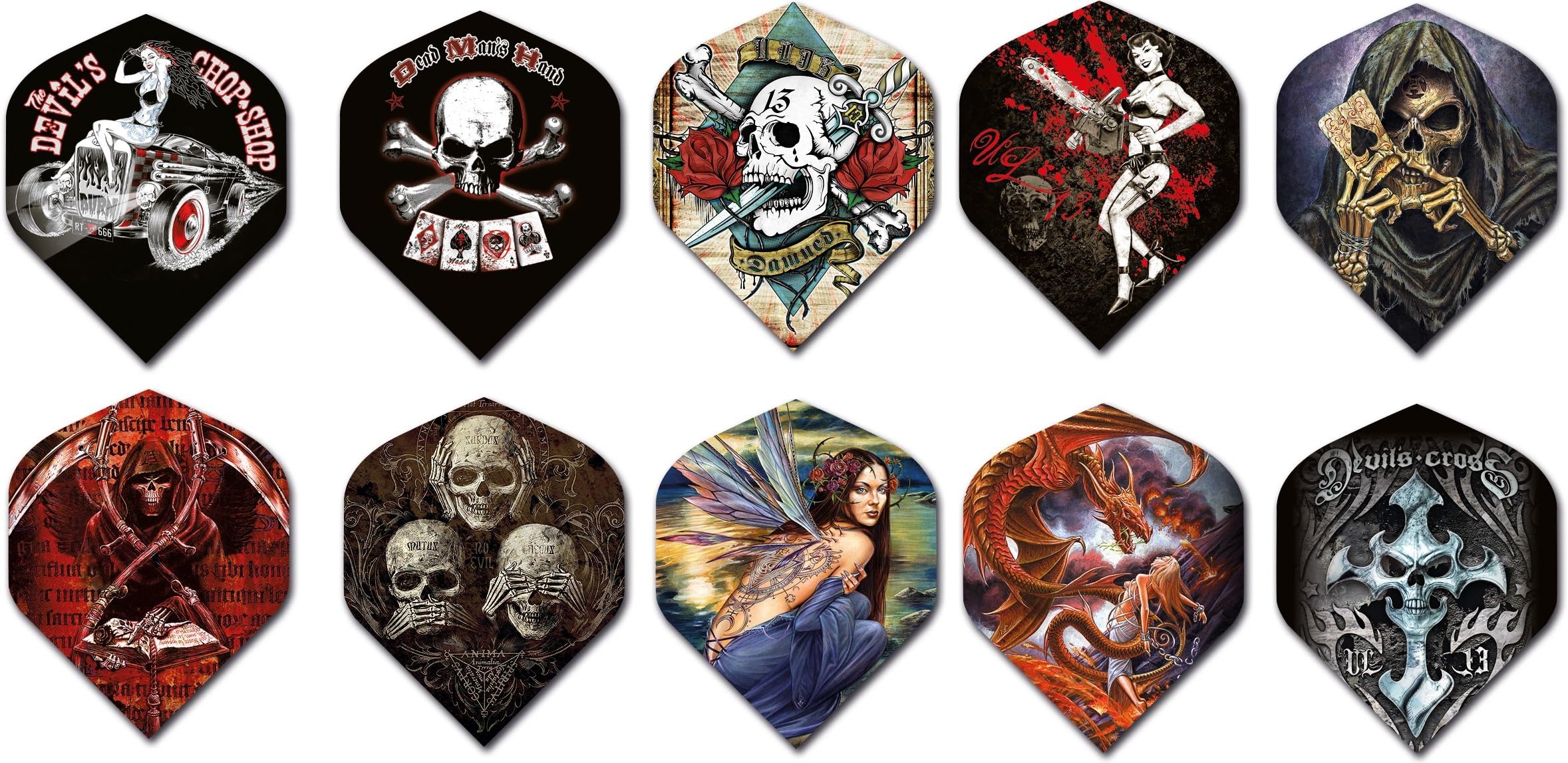 Alchemy Standard Dart Flights 3 Sets of Standard Size Different Designs Available - Skulls Dragons Girls Evil