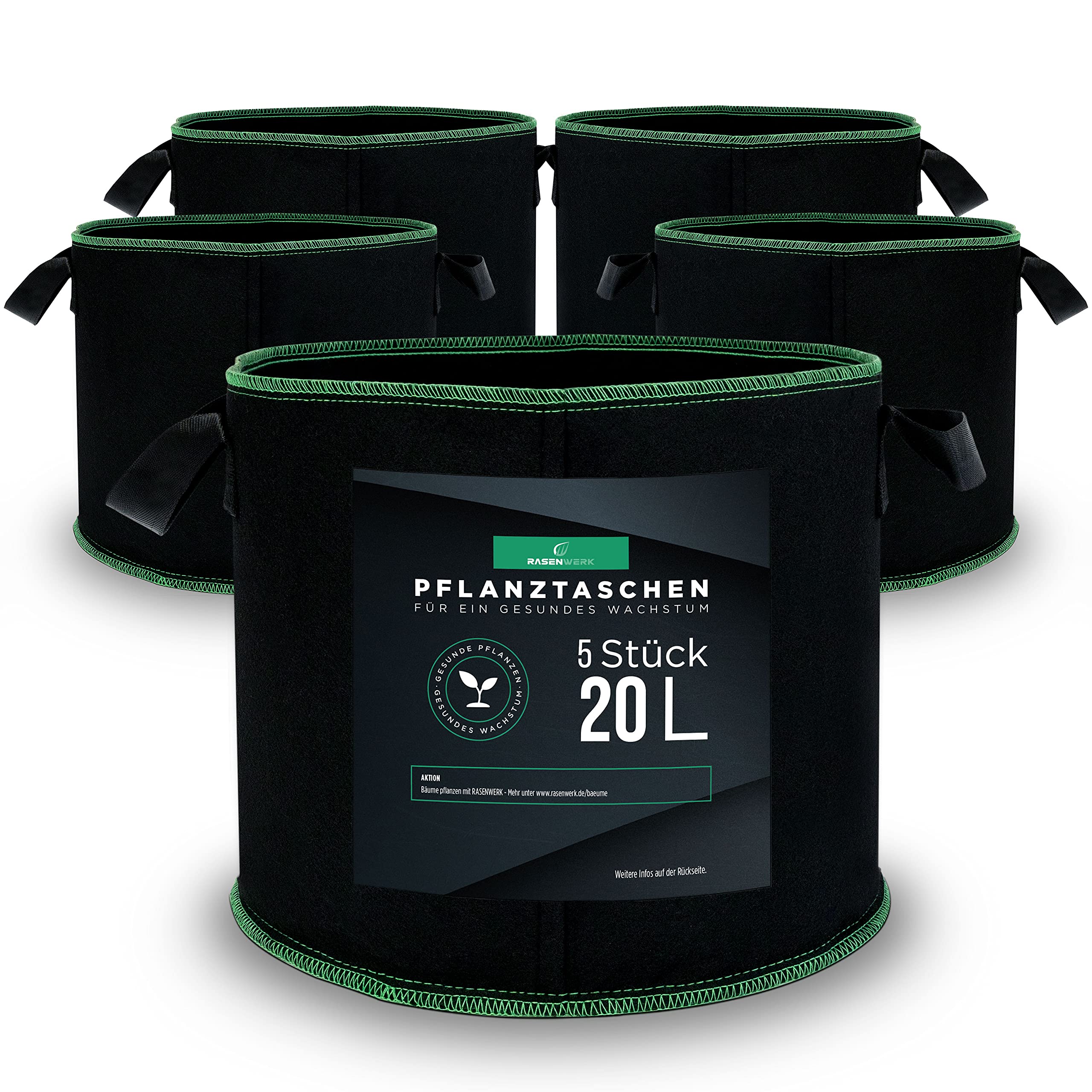 Bolsa para Plantas de 20 litros de Tela no Tejida - Bolsa para Plantas de jardín, Invernadero y balcón - Bolsa para Flores, Tomates y Plantas - Alternativa Ideal a la Maceta - 5 Piezas