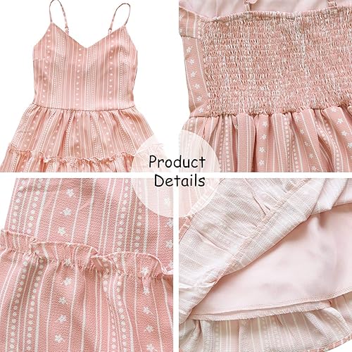 Miniatura 5 de FANCYINN Vestidos cortos de mujer con tirantes delgados, estampado floral, casual, con capas, de línea A, con bolsillos