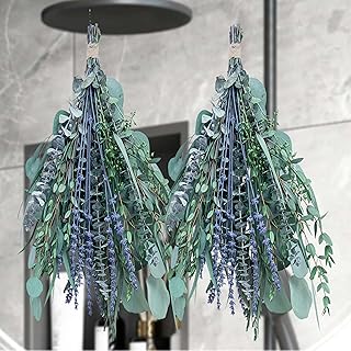 5 Kinds Eucalyptus for Shower, 17" Natural Fresh Hanging Eucalyptus & Lavender Stems, Real Leaves Home Decor, Aromatic Plant (2 Pack Set - 17 Inch)