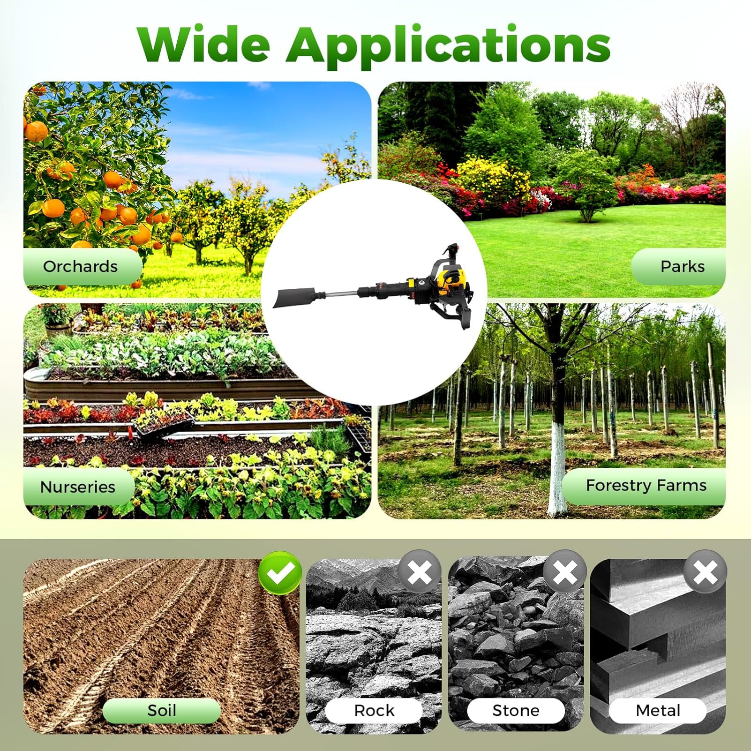 52cc 2-Stroke Portable Excavator Garden Tree Digger, Gas Powered Trench Digger Handheld Trencher Machine Single Cylinder 1900w, Gas Power Shovel for Digging Garden Farm, Yellow