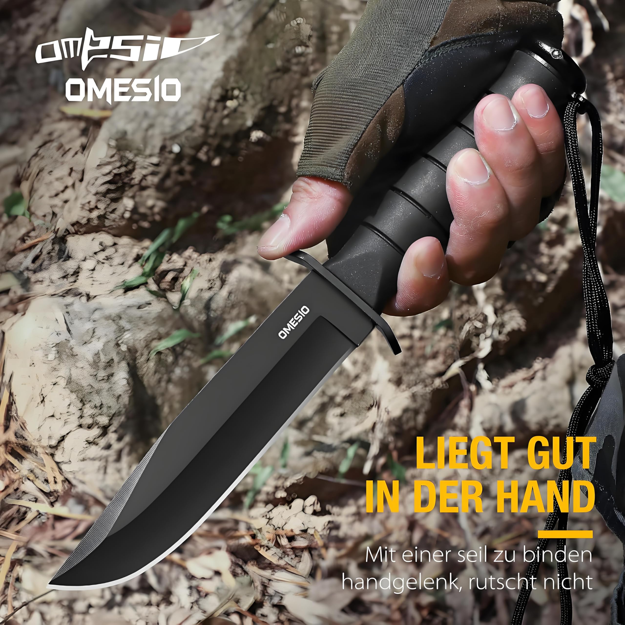 Omesio Couteau D'extérieur, Couteau De Survie, Couteau De Survie, Couteau De Randonnée à Lame Fixe, Couteau Fixe Noir