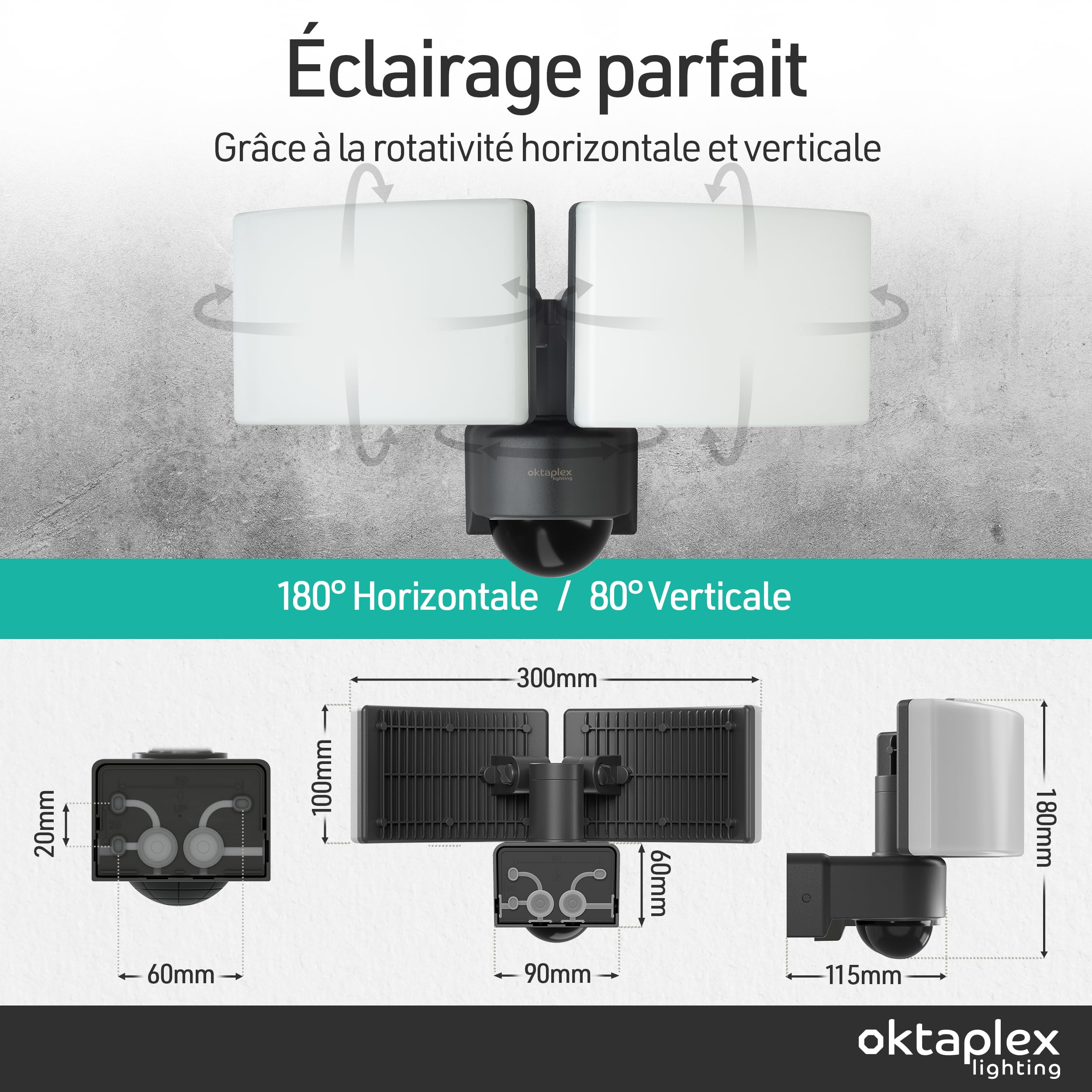 Oktaplex Cali projecteur LED extérieur avec détecteur et télécommande