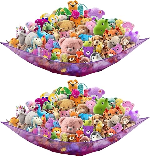 Miniatura 38 de Simple Houseware Paquete de 2 hamacas de juguete de peluche, almacenamiento de pared de esquina para habitación de niños, color negro Negro,Azul