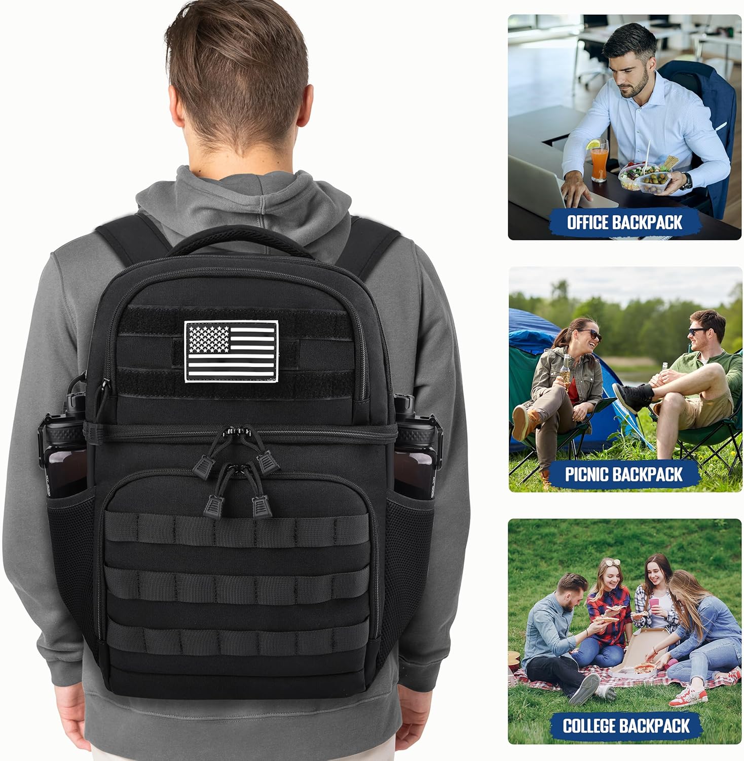 MOZETO Lunch Backpack for Men, Tactical Inspired Double Deck Cooler Backpack Insulated Leakproof RFID Lunchbox for Work - Image 7