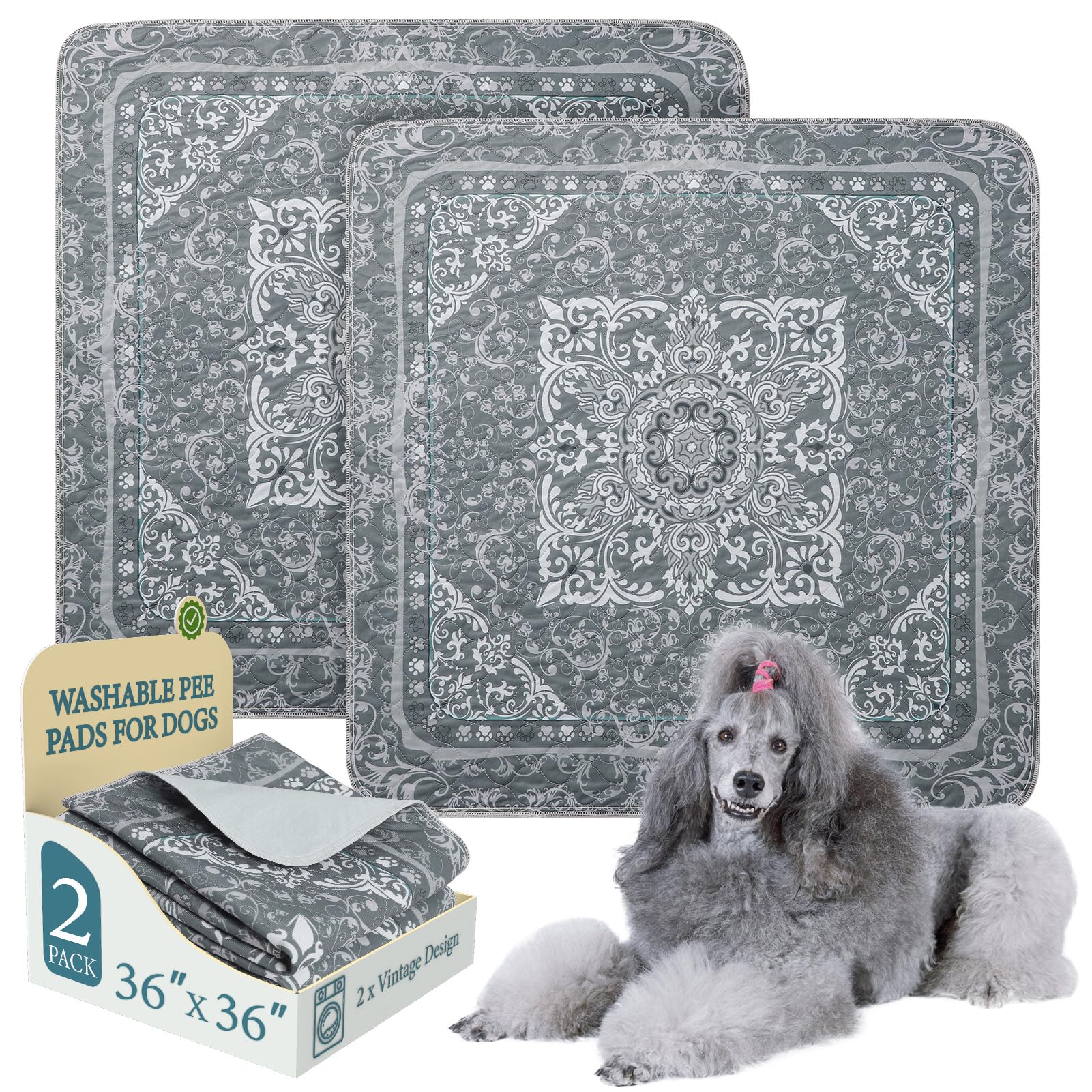 Homimp Washable Pee Pads for Dogs 2 Pack Reusable Puppy Pads Waterproof, Absorbent and Leakproof Dog Pee Pads