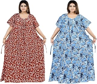 BINDASS FEMALE COLLECTION Women Cotton Maxi Nighty Pack of 2 – Plus Size Loose Fit Nightdress, Soft Breathable Printed Sle... Price In India