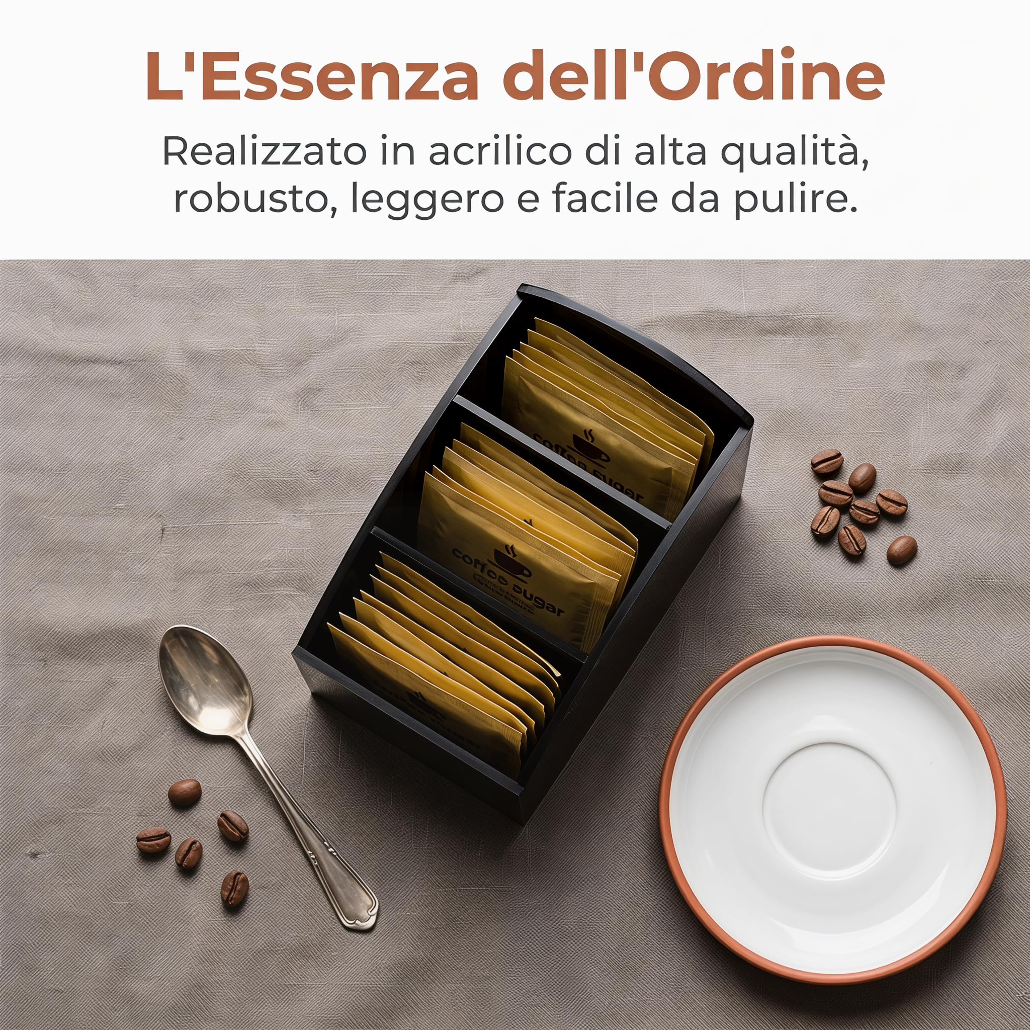 KESOTO Porta Bustine di Zucchero, Organizer Multiuso per Bustine di tè, Contenitore in Acrilico per Sale, Zucchero e caffè, Organizer per Bevande per Tavolo, Cassetto, Casa, Hotel, Nero
