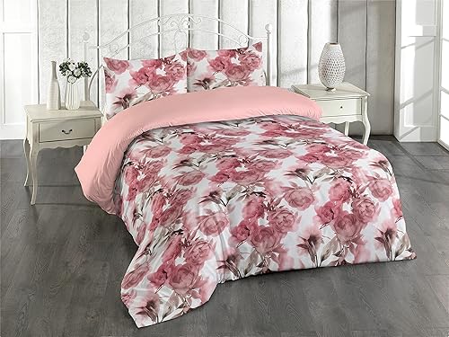 Ambesonne Juego de funda de edredón vintage, colores suaves, patrón de peonías nostálgicas florecientes, juego de ropa de cama reversible de 2