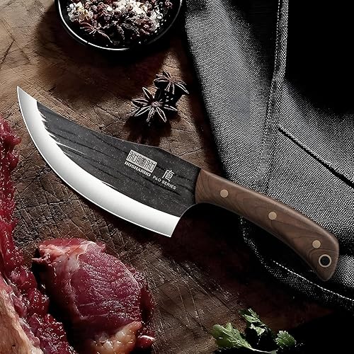 Miniatura 6 de HOSHANHO Cuchillo vikingo de 6 pulgadas, cuchillo de cocina japonés de acero de alto carbono, cuchillo de carnicero forjado a mano para cortar