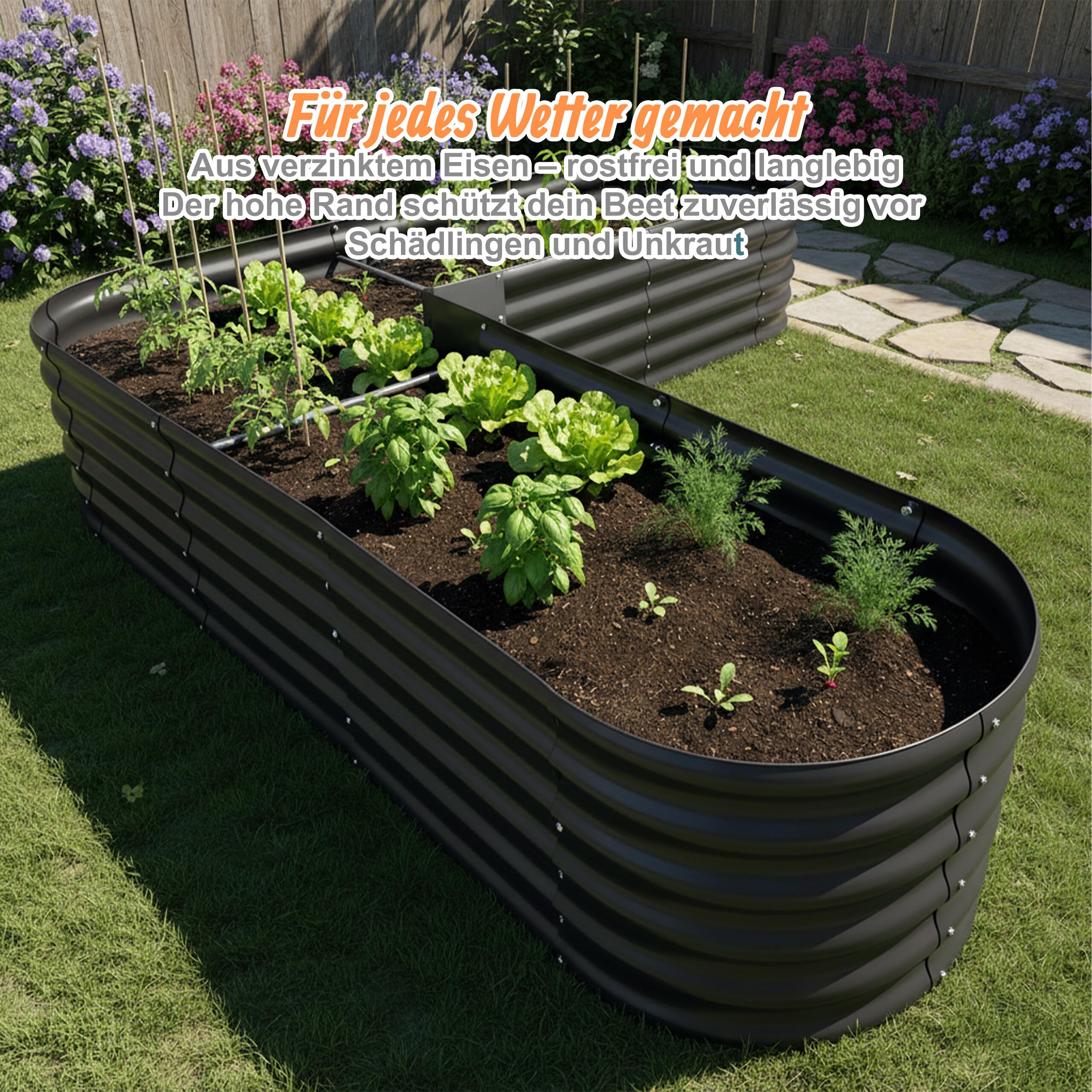 Relaxdays Hochbeet, L-Form, verzinktes Metall, HBT: 43 x 203 x 203 cm, Gartenbeet für Gemüse, Kräuter, Blumen, anthrazit
