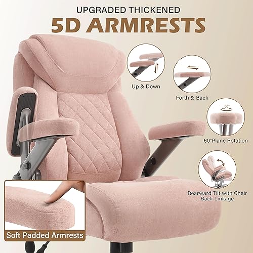 Miniatura 4 de Silla de oficina de tela grande y alta de 650 libras para personas pesadas, reposabrazos 5D para silla de oficina ejecutiva grande y resistente,