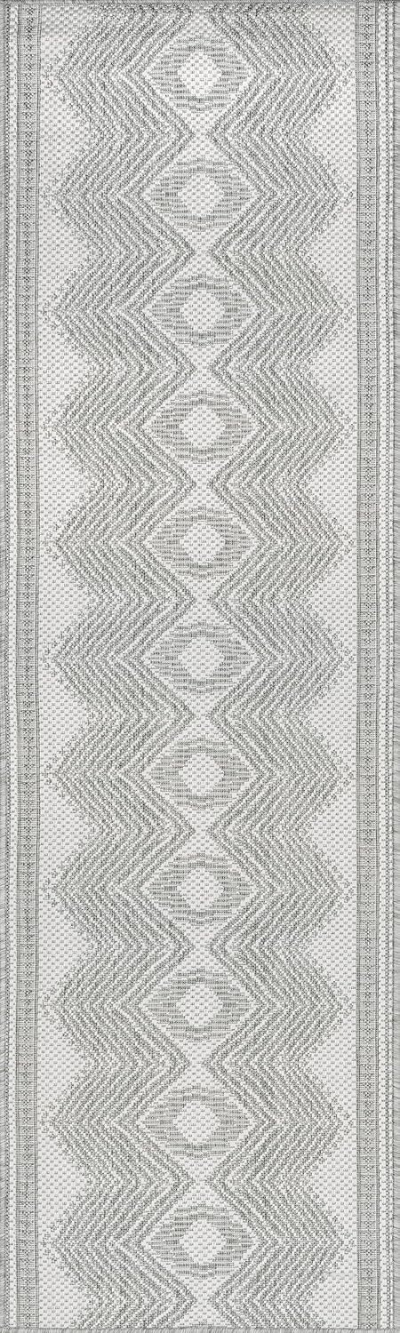 Nuloom Ranya Light Grey/Ivory, 2' x 8', Tribal Geometric, Soft and Cozy, High Traffic, Stain Resistant, Easy Clean, Durable Area Rug for Indoor/Outdoor Patio, Deck, Porch, Garden, Courtyard