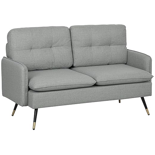 HOMCOM Modern One Seater Sofa, Button Tufted Armchair with Cushions and Steel Legs, Accent Chair for Living Room, Guest Room, Grey