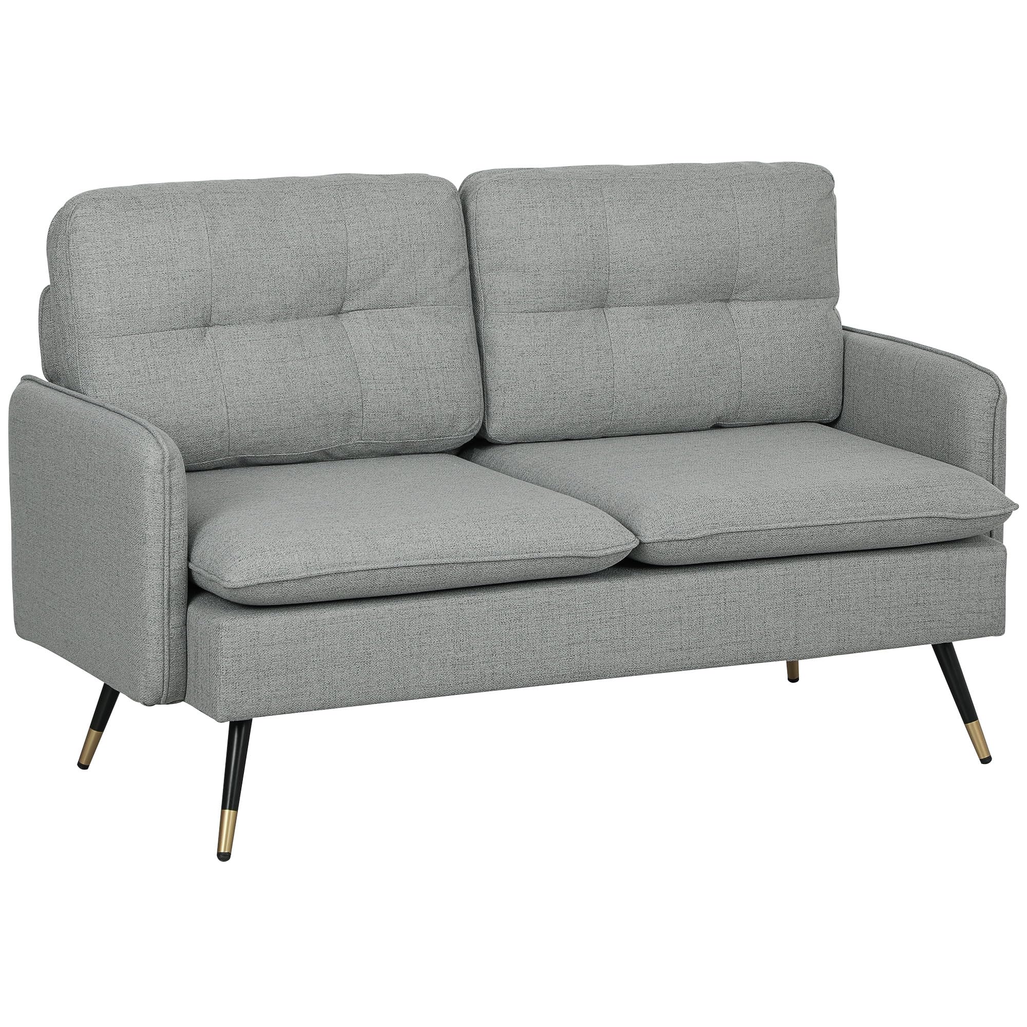Homcom Grey Modern Upholstered Two Seater Sofa For Bedroom Living Room - Polyester - 2 Seater