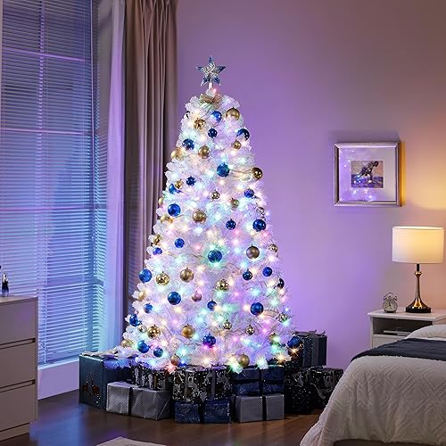 Vista 133 de Yaheetech 7.5ft Pre-lit Spruce Artificial Christmas Tree Snow Flocked Hinges Tree with 550 Multicolor LED Lights & 1284 Branch Tips & Metal Stand
