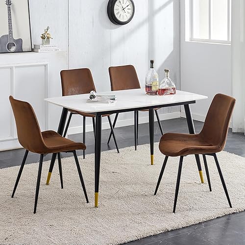 Miniatura 29 de Juego de mesa de comedor de piedra sinterizada moderna blanca de 50 pulgadas para 4 mesas de comedor de mármol sintético con 4 sillas tapizadas de 4