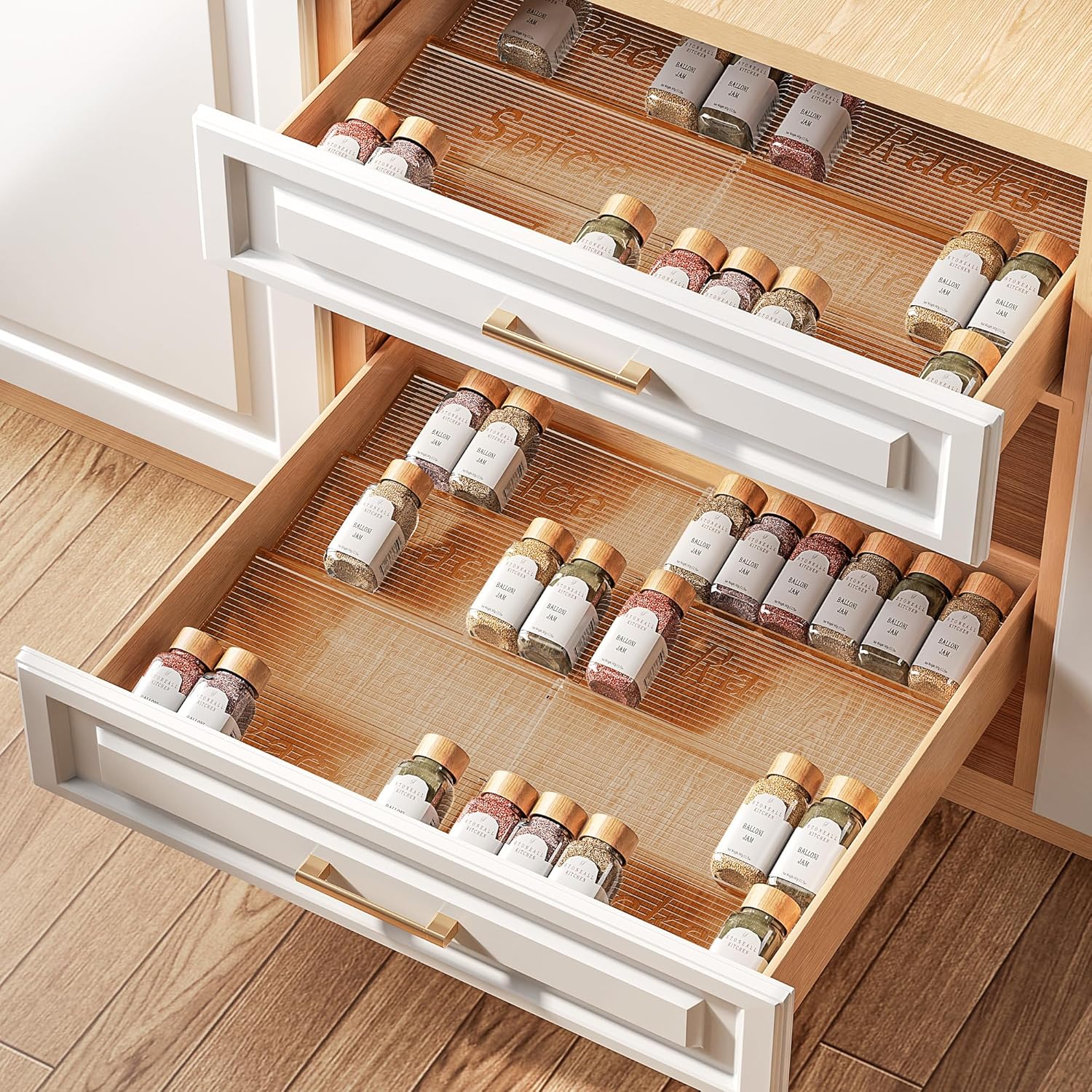 PanPanPal Spice Drawer Organizer, 8 Pack Clear Seasoning Organizer Rack, Expandable From 11" to 22" Wide Kitchen Spice Rack Organizers for Drawer, Countertop (Jars Not Included)