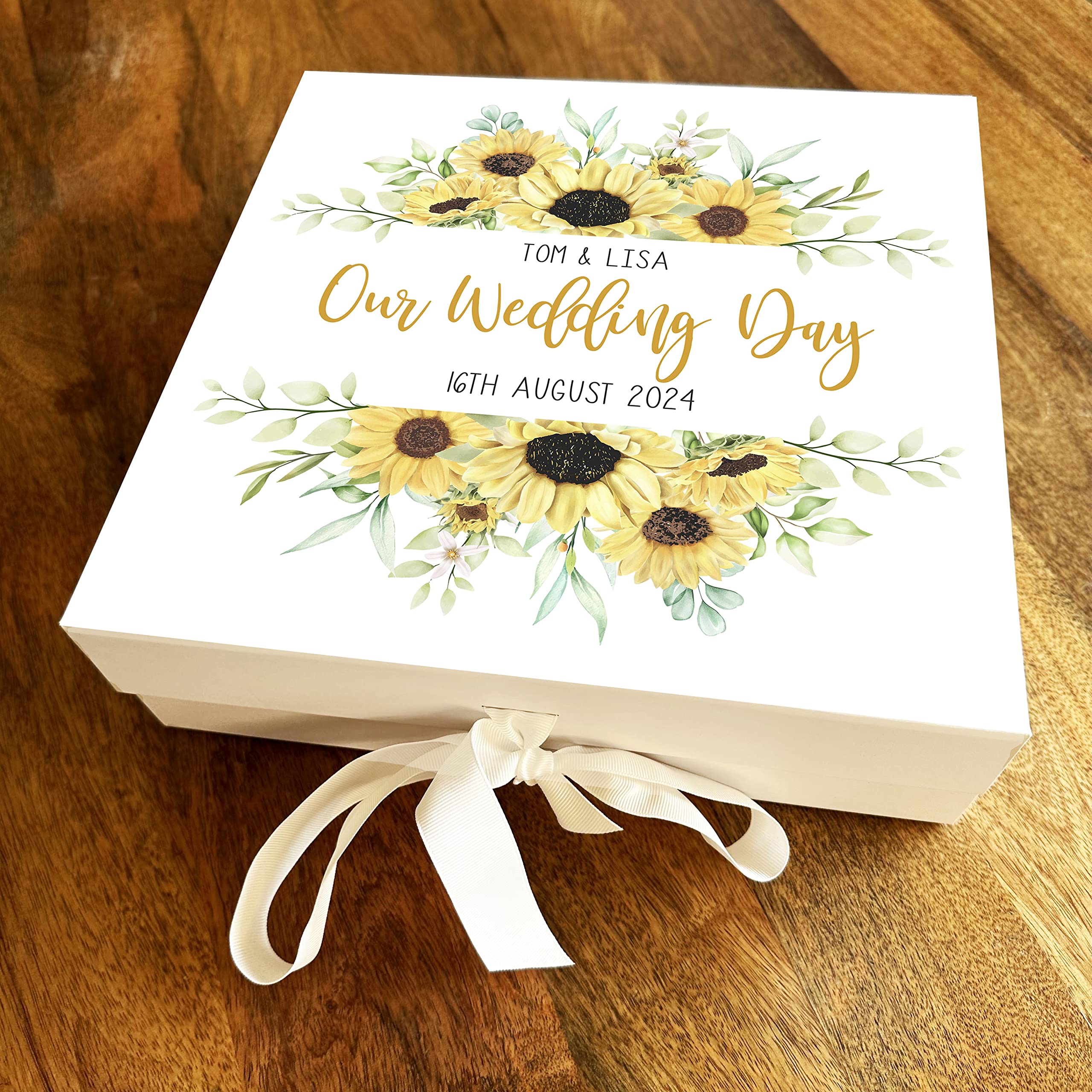 Fingerprint Designs Personalised Wedding Memory Box, Personalised Wedding Gift Box, Personalised Wedding Keepsake Box, Personalised Gift Box, Sunflower Wedding Box for Newlyweds