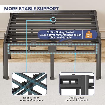 22 Inch Queen Size Bed Frame,Double Layer Heavy Duty Metal Platform Tall