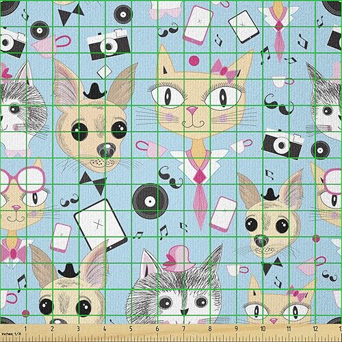 Vista 899 de Ambesonne Tela beige de The Yard, ilustración contemporánea de animales marinos en estilo retro, arte de caballito de mar de cangrejo de pulpo, tela