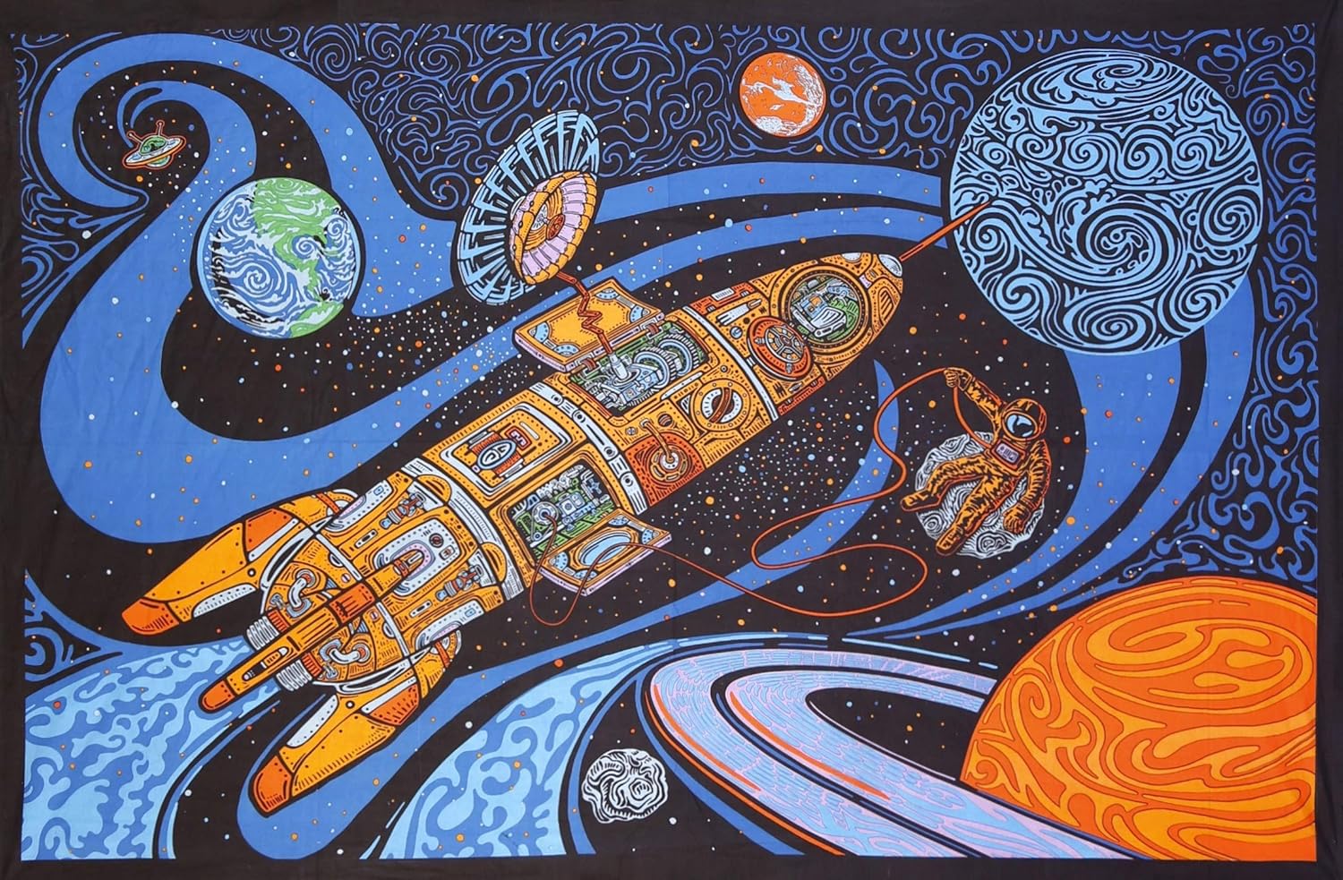 Sunshine Joy 3D Blast Off Outer Space Astronaut Psych Art Tapestry Wall Hanging Huge 60x90 Inches