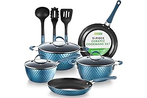 NutriChef 11 Pc Cookware Set: Non-Stick with Induction Ready Ceramic Coating