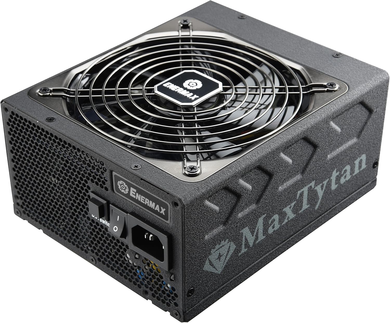 posterior view of Enermax MaxTytan 750W Power Supply showing power switch and D.F. switch