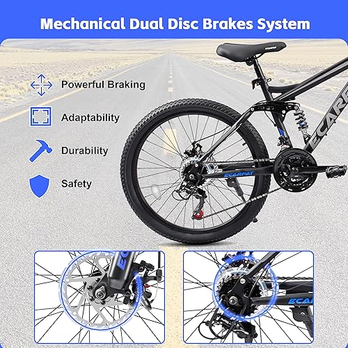 Miniatura 4 de 24/26/27.5 Inch Wheel Mountain Bike, 21 Speed MTB Bike with Full/Front Suspension, Steel Frame and Dual Disc Brakes, Adult Mens Outdoor Cycling