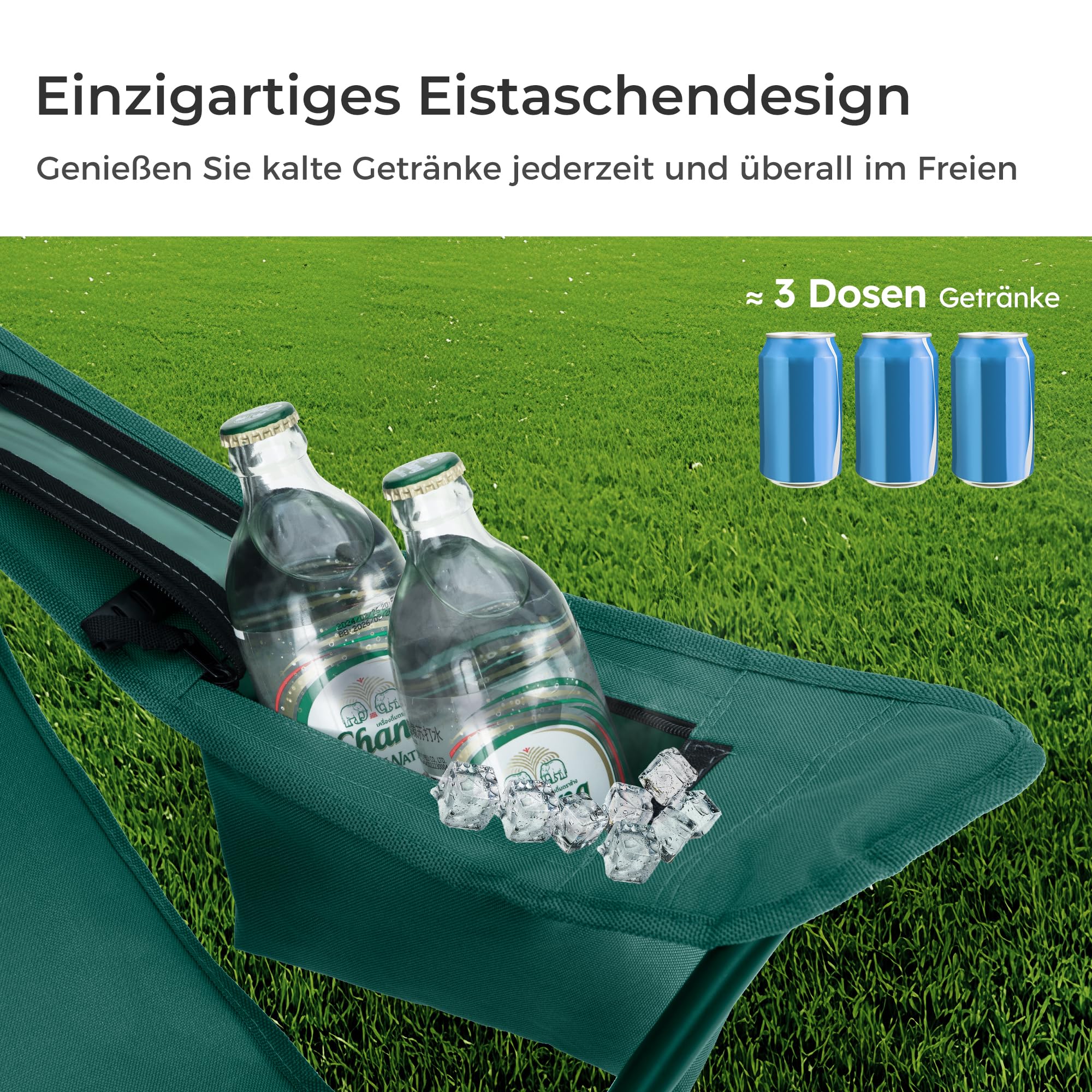 LET'S CAMP Juego de 2 sillas plegables de camping con soporte para bebidas, silla plegable con reposabrazos, color verde