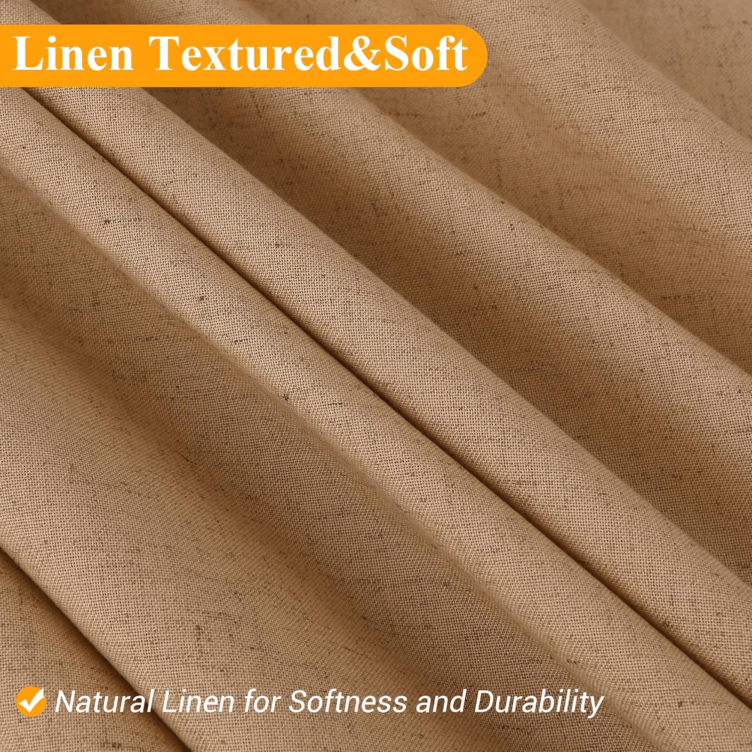 Naturoom Camel 60 Inch Shower Curtain - Stall Narrow Half Linen Ultra Thick Fabric Shower Curtain Set with Hooks, Boho Farmhouse Rustic RV Camper Bath Curtains for Bathroom, 60x72