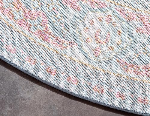 Miniatura 10 de Unique Loom Baracoa Collection - Alfombra malecón (5 pies 5 pulgadas, redonda, azul claronaranja)