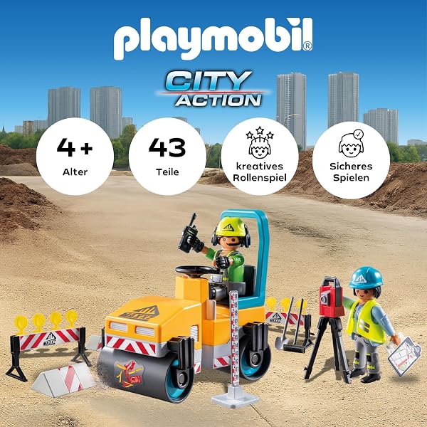 PLAYMOBIL | Straßenbaustelle | Baustellenspielzeug Kind | Baustellen Spielset | Spielzeug für Kinder ab 4 Jahren | 71751 - 2
