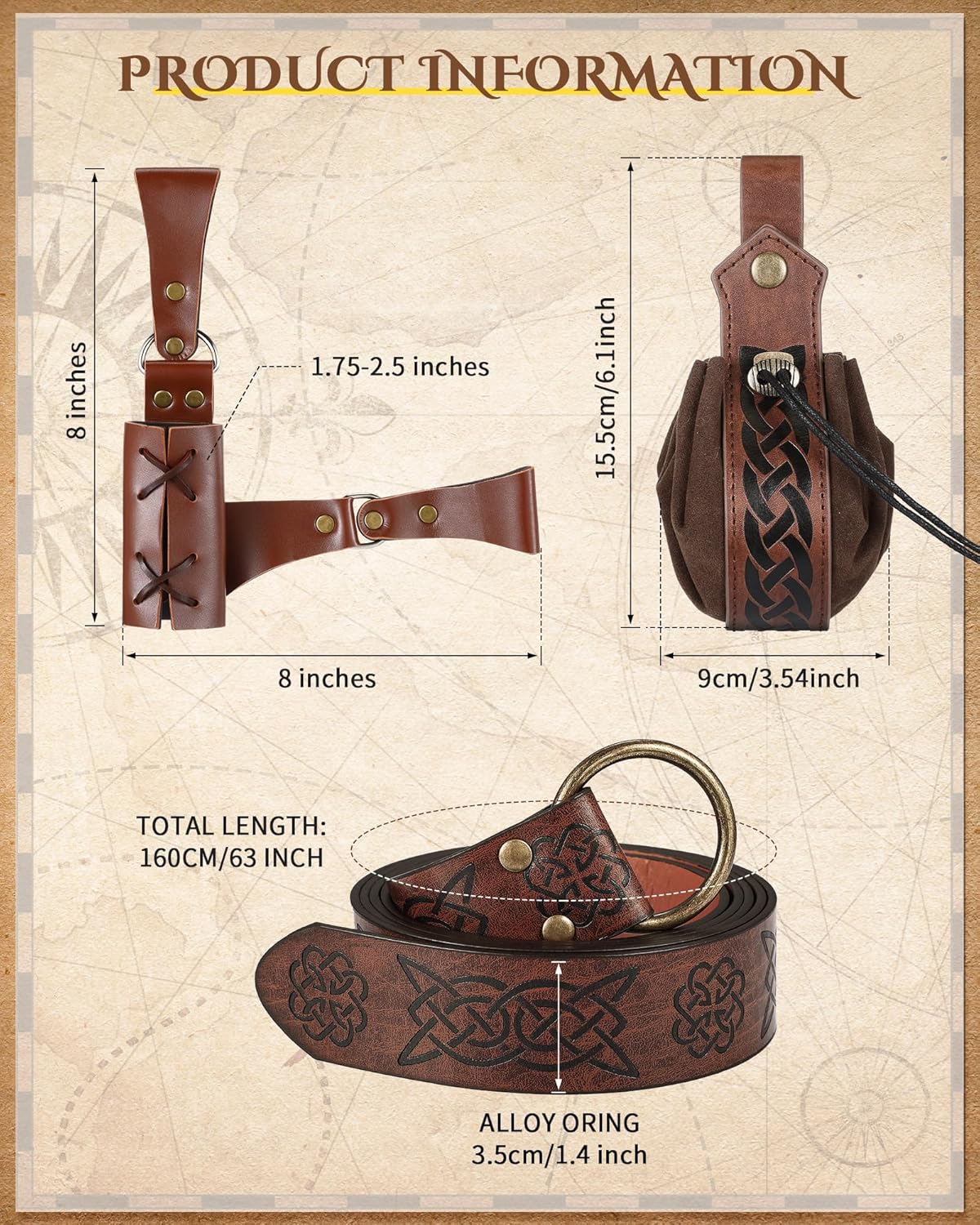 7 Pcs Halloween Men's Renaissance Costume Set Shirt Pants Belt Shoulder Armor Pouch Bracer Sword Bag