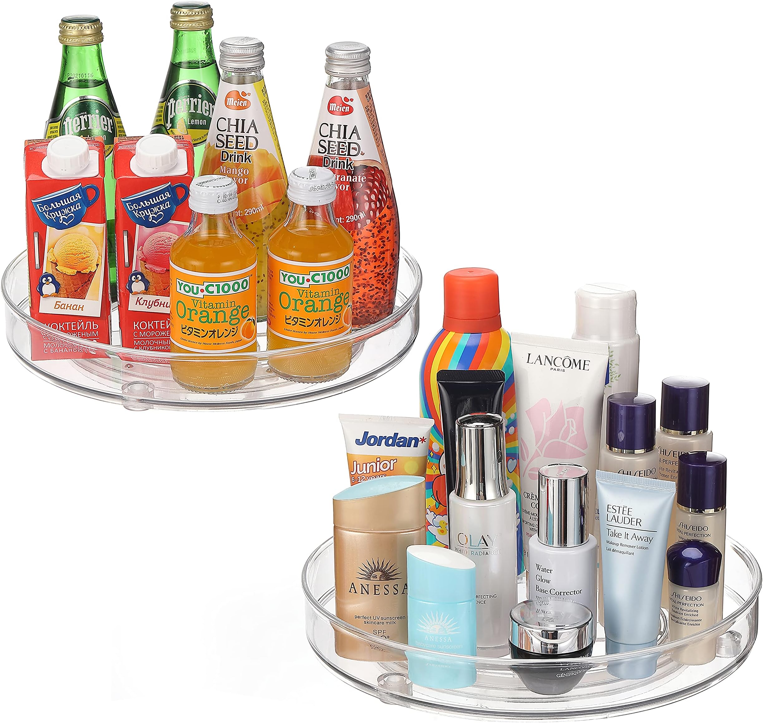 URALFA 2-Pack Lazy Susan Cabinet Organizer, Plastic Rotating Round Lazy Susan Turntable for Pantry, Countertop, Table, Fridge, 10.5 Inch