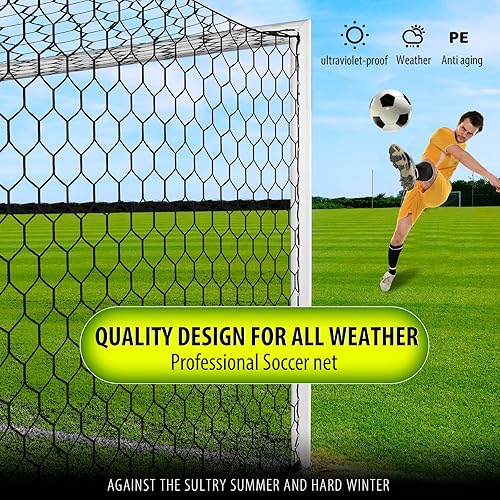 Miniatura 3 de Repuesto de red de portería de fútbol profesional de 24 x 8 pies, 18.5 x 6.5 pies nailon de 0.157 in, 4 pulgadas hexagonal, resistencia a la