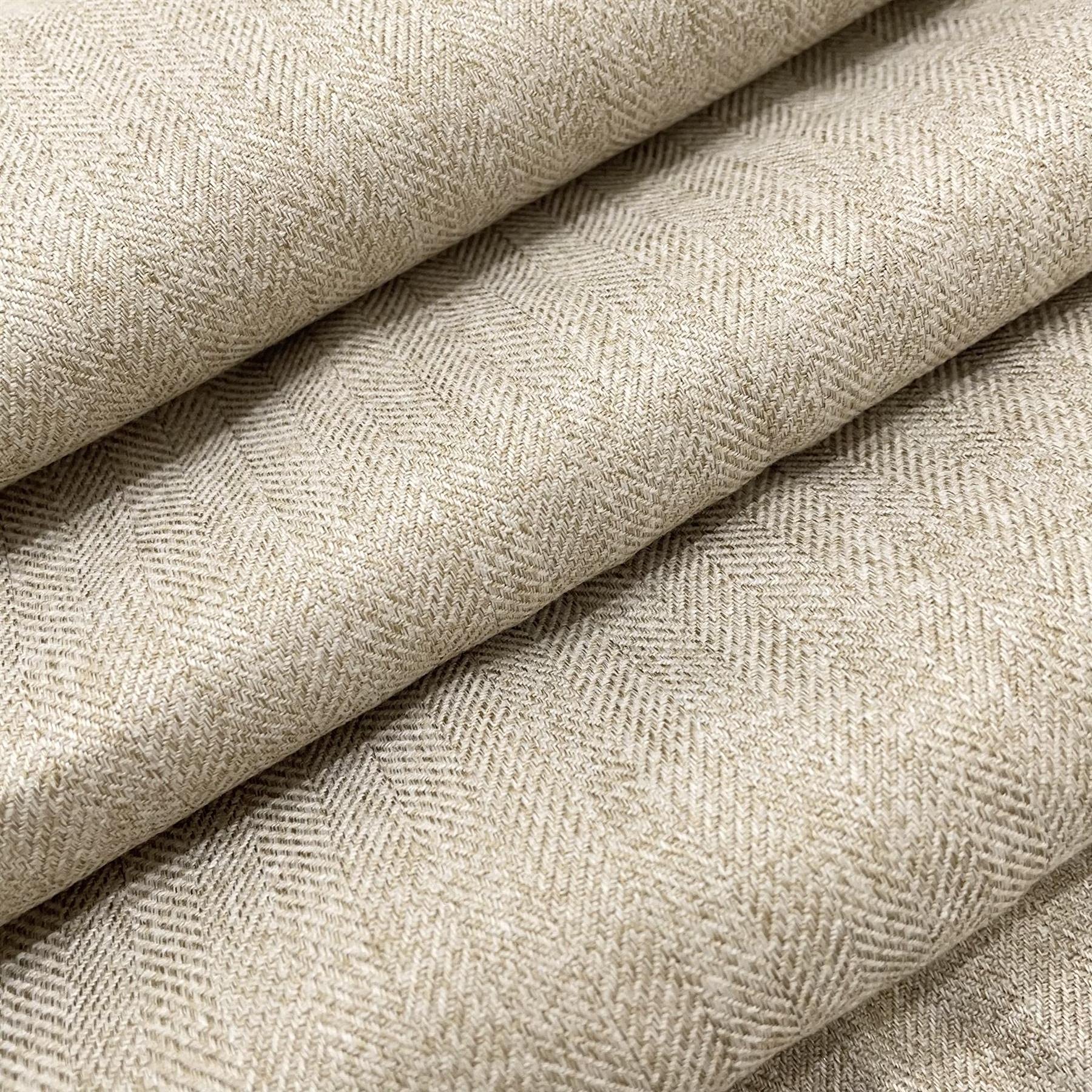 Fire Retardant Rustic Tweed Faux Wool Look Chevron Woven Herringbone Upholstery Fabric by The Metre - Cream