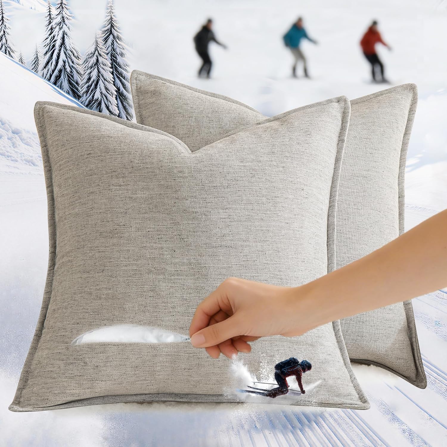 Pack of 2 Square Decorative Vintage Throw Pillow Covers 20x20 inch, Pale Blue Chenille Linen Blend, Ultra Soft Extra Thick Luxury Neutral Cushion Covers for Sofa Bed, Modern Boho Farmhouse Decor