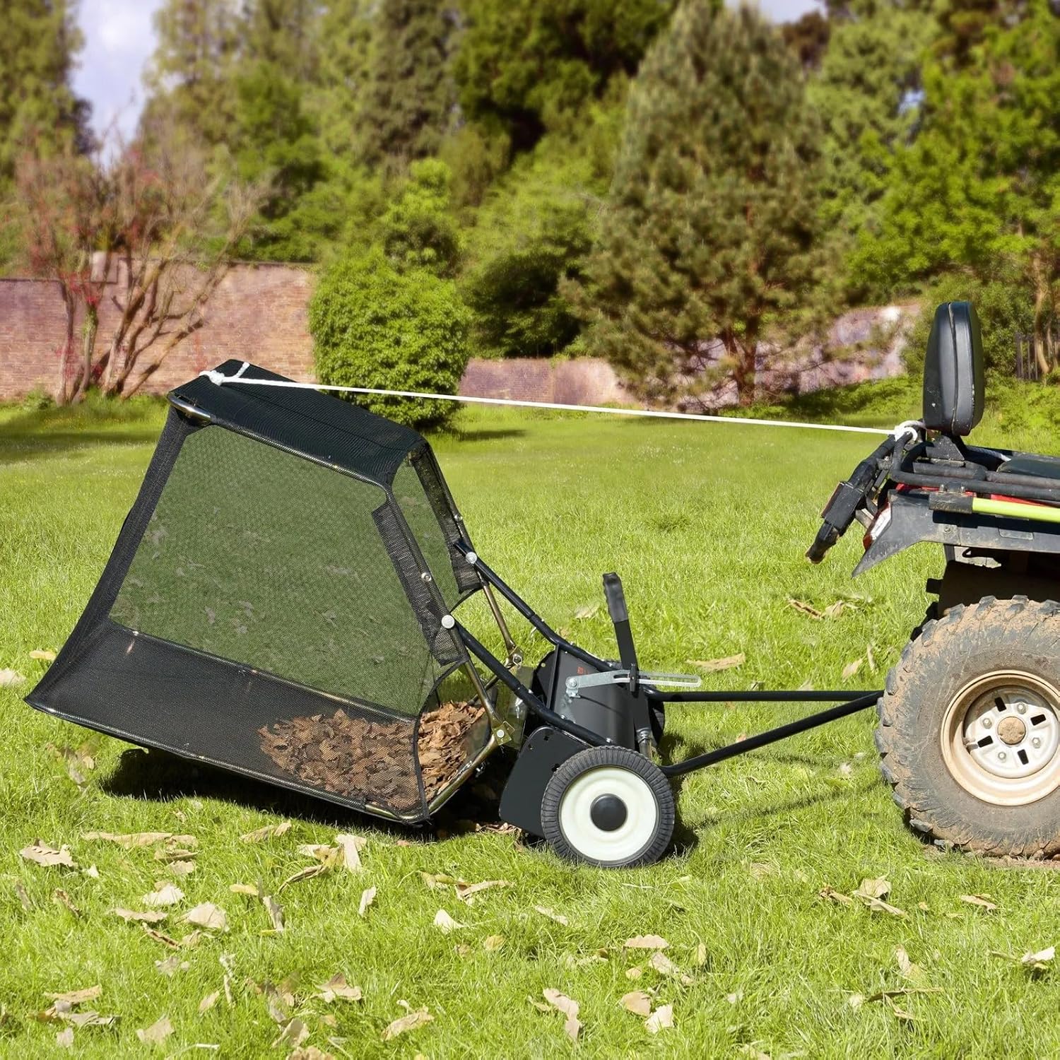 42 Inch Lawn Sweeper Tow Behind,12 cu.ft. Large Pull Behind Grass Sweeper, Heavy Duty Leaf & Grass Collector with Dumping Rope Design,Adjustable Sweeping Height for Picking Up Debris & Grass