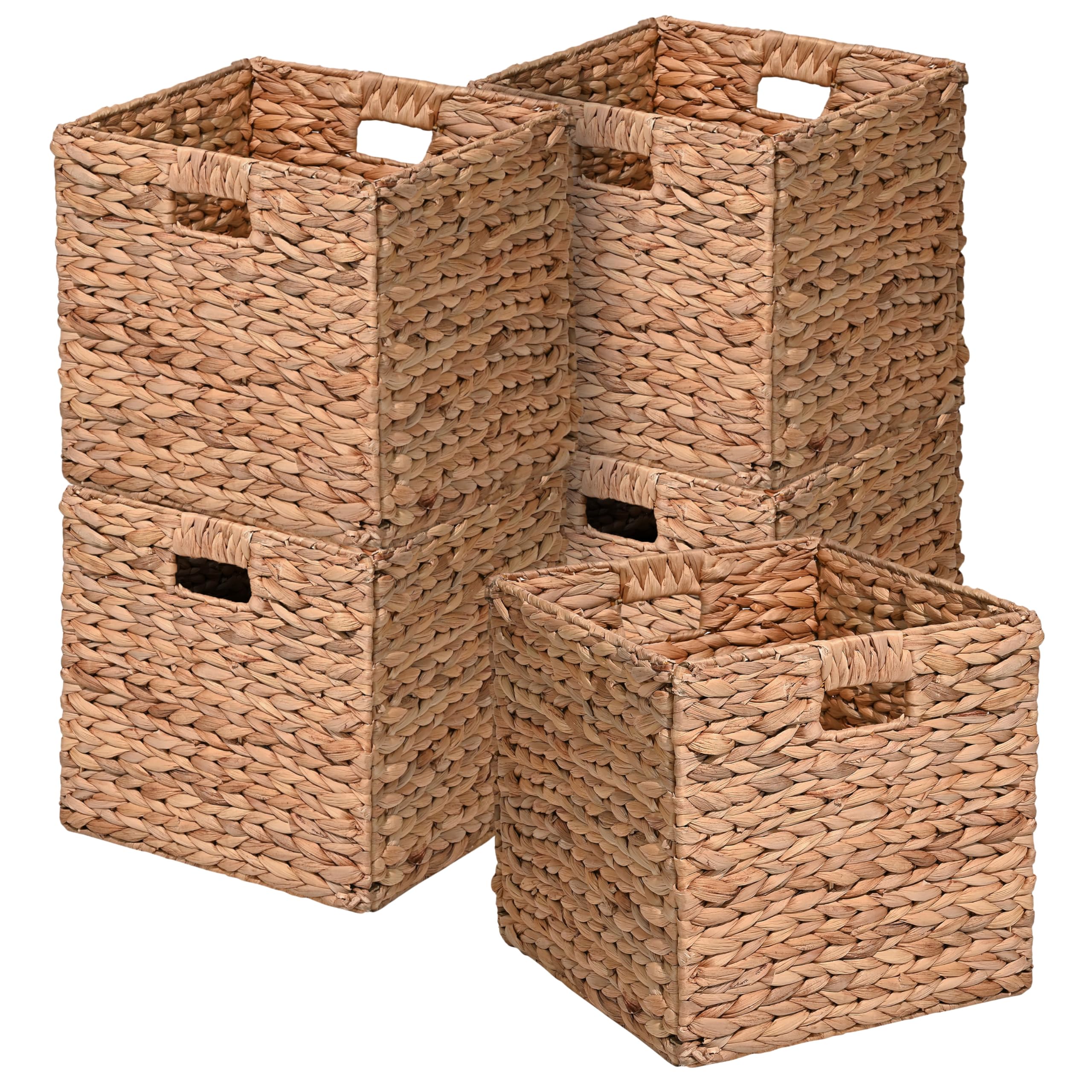 happimess BSK2003A-SET5 Bryce - Cestas de almacenamiento plegables clásicas de jacinto tejidas a mano con asas, color natural (juego de 5) para almacenamiento y decoración en baño, dormitorio, sala de