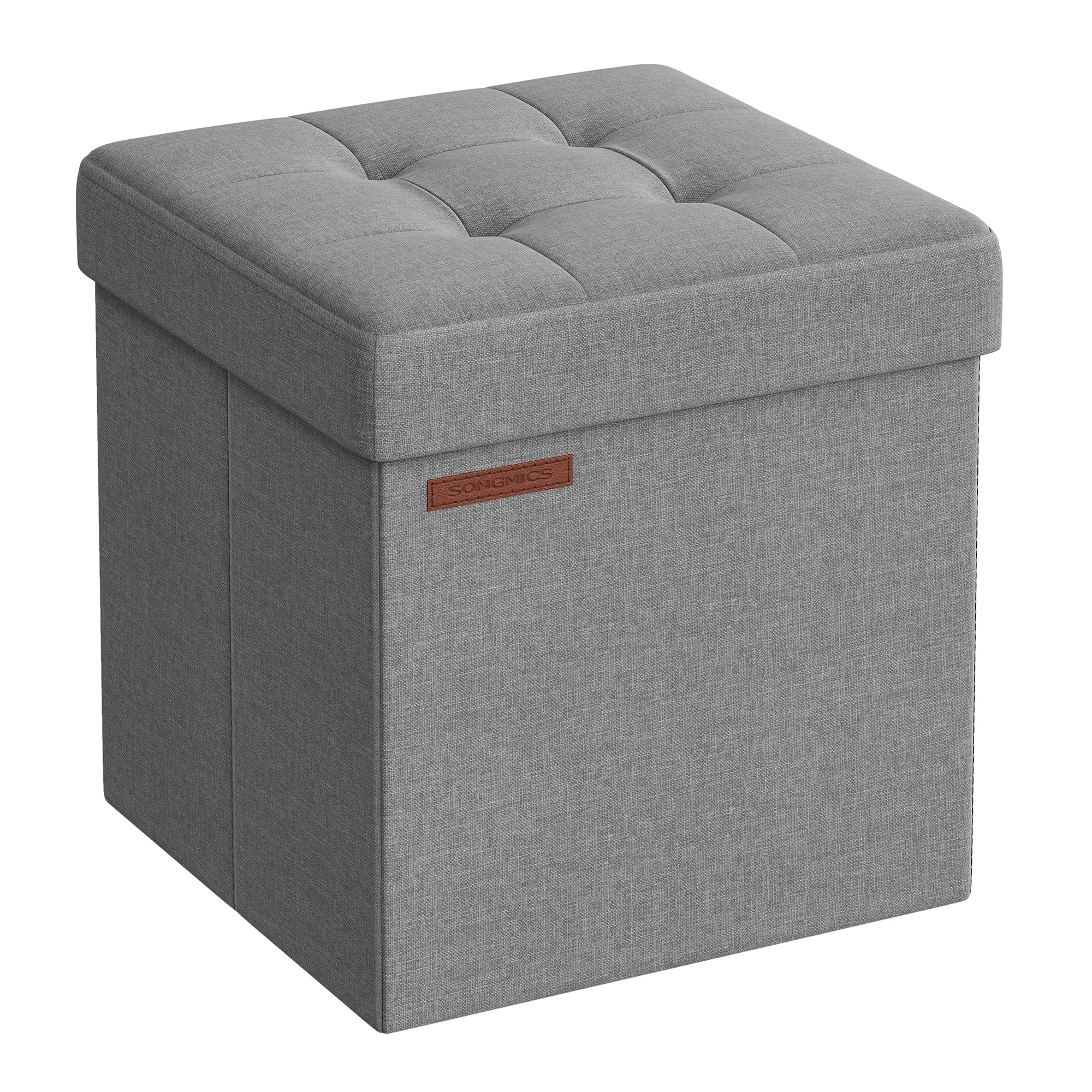 SONGMICS Pouf Contenitore da 38 cm, Cassapanca Pieghevole, Panca Contenitore, Poggiapiedi, per Camera da Letto Ingresso Soggiorno, Grigio Cenere LSF027G12