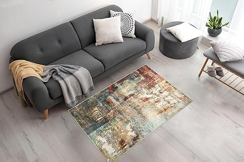 Miniatura 5 de Morebes Alfombra moderna lavable, antideslizante con respaldo abstracto de 3 x 5 pies, resistente a las manchas, alfombra roja para sala de estar,