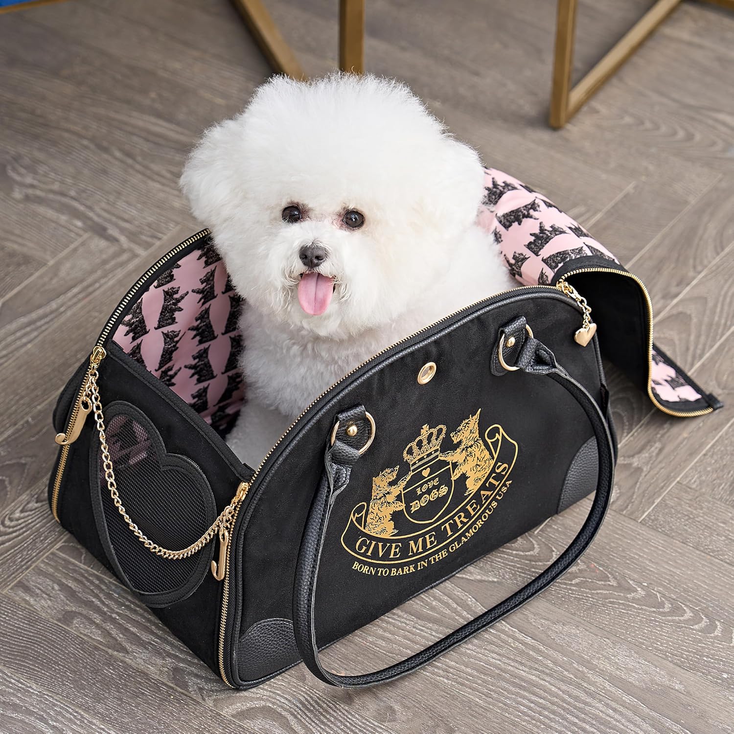 Juicy Couture Give Me Treats Pet Carrier - Stylish Black Travel Bag for Small Dogs and Cats