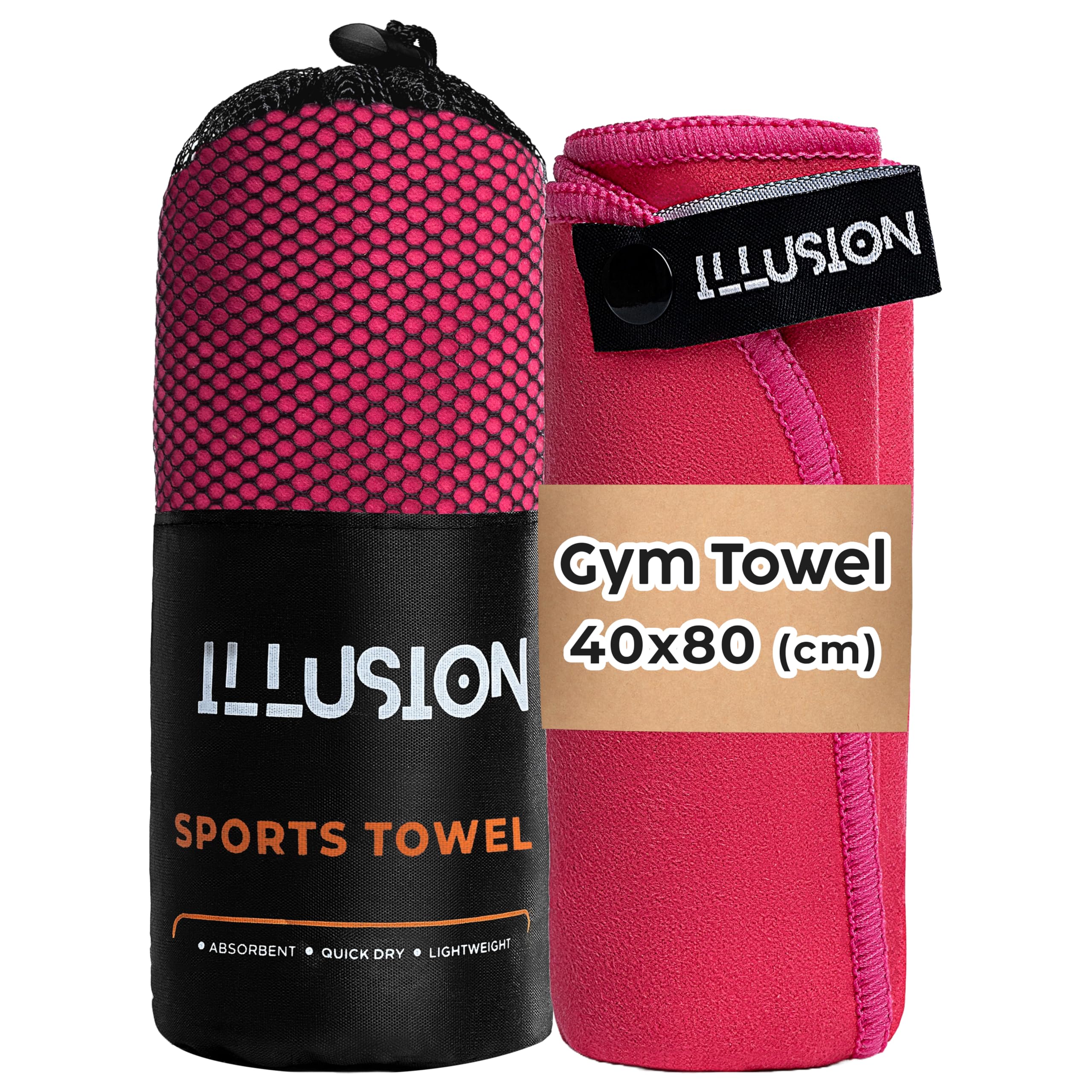 illusion Small Microfibre Gym Towel for Active Sports (40x80cm) - Lightweight Quick Dry Towel - Ideal for Cardio, Cycling, Strength Training, Yoga, and Running, Perfect for Athletes Training Outdoors