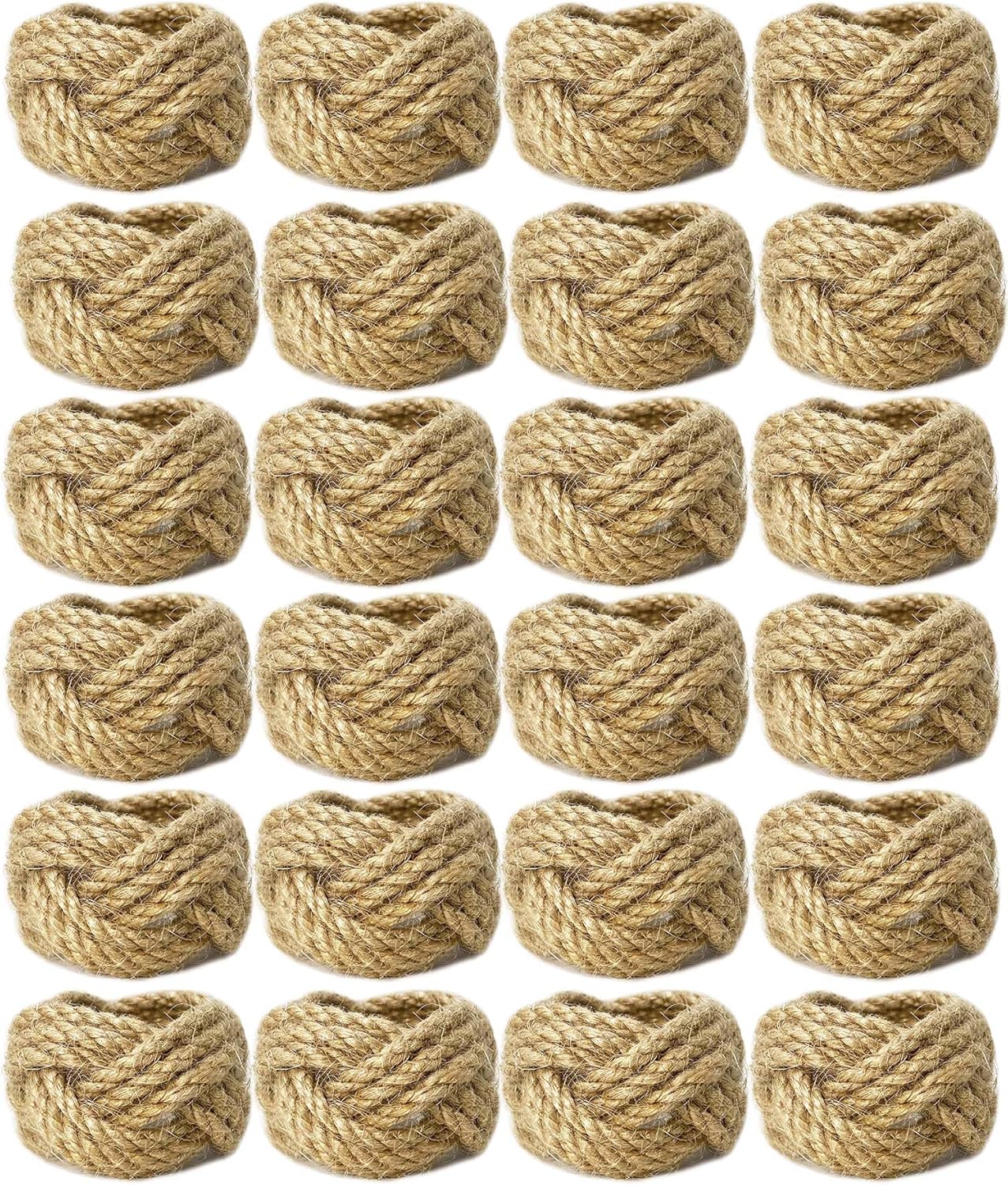 WINGFISH Farmhouse Burlap Jute Napkin Rings Set of 24 - Handmade Woven Rustic Holders for Weddings, Parties, Thanksgiving & Daily Dinners