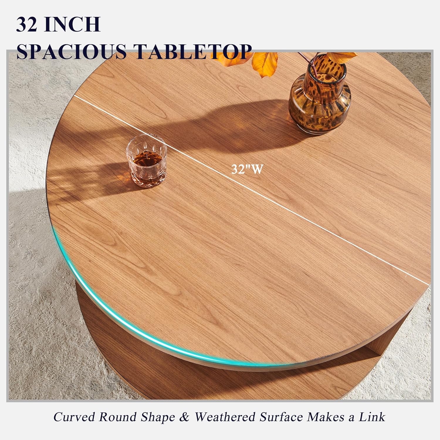 JXQTLINGMU Round Coffee Table for Living Room, 32" Modern Center Table with Cross Support Structure & Open Storage Cubby, Wood Circle Cocktail Table for Small Space, Apartment, Dark Grain