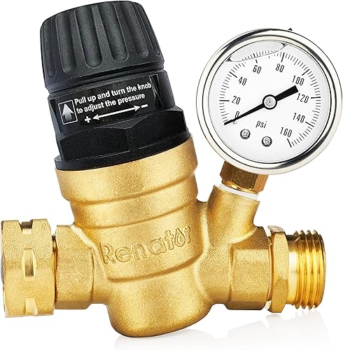 Miniatura 3 de Regulador de presión de agua RV para autocaravana RV Regulador de presión de agua ajustable sin plomo de latón con medidor para remolque de viaje de