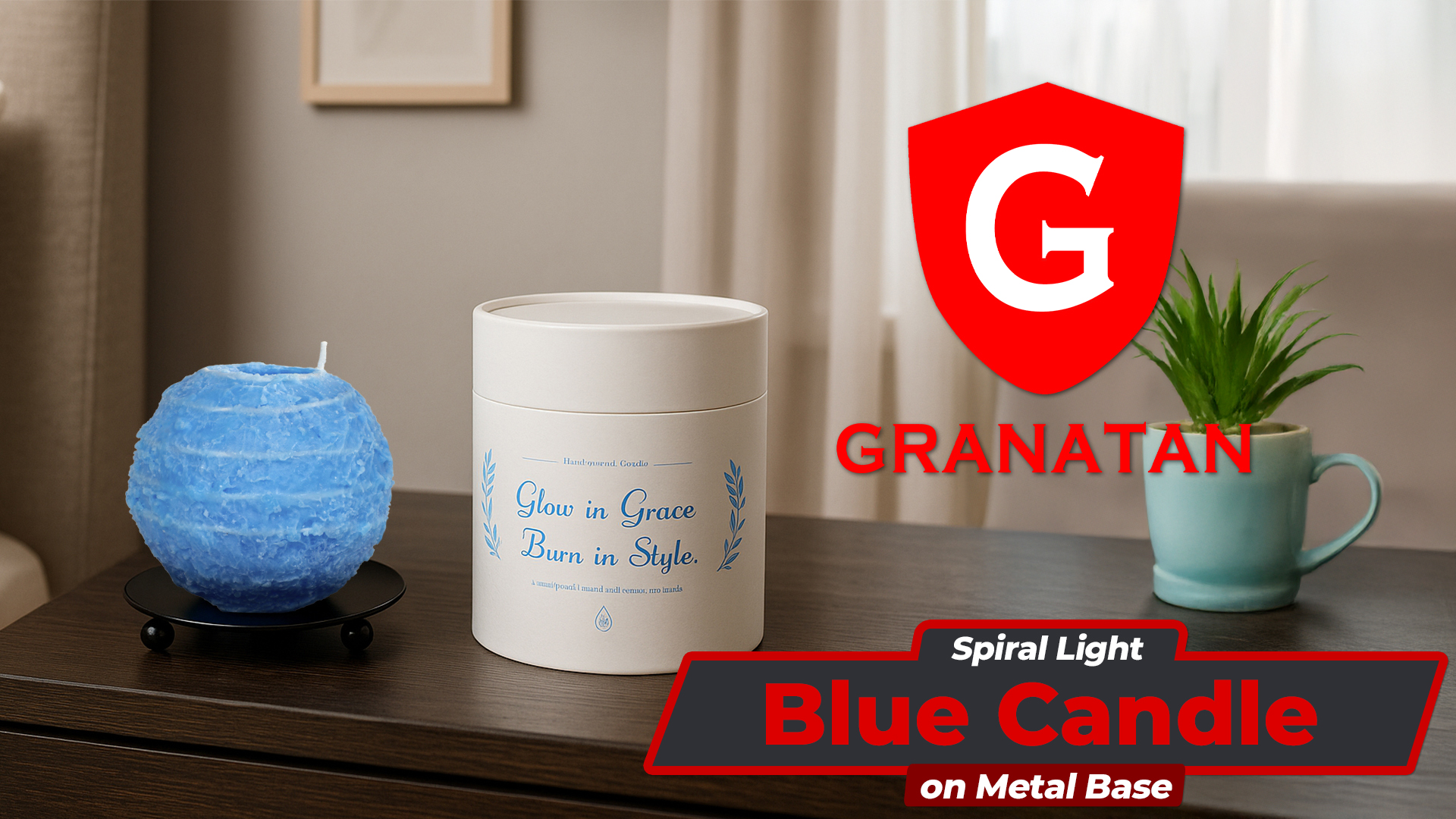 Image of Spiral Candles Burn Around, 4.5 Inch Blue, Unscented, Metal Base | Beeswax Soy Blend, Twisted Wave Design, Approx. 4-Hour Use, 10 oz Gift for Women