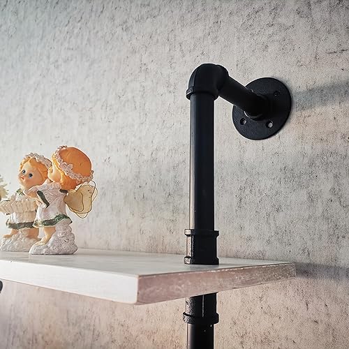 Miniatura 117 de Estantería industrial de 5 niveles, estantería rústica de tubería de metal de madera montada en la pared para sala de estar (marrón envejecido, 10